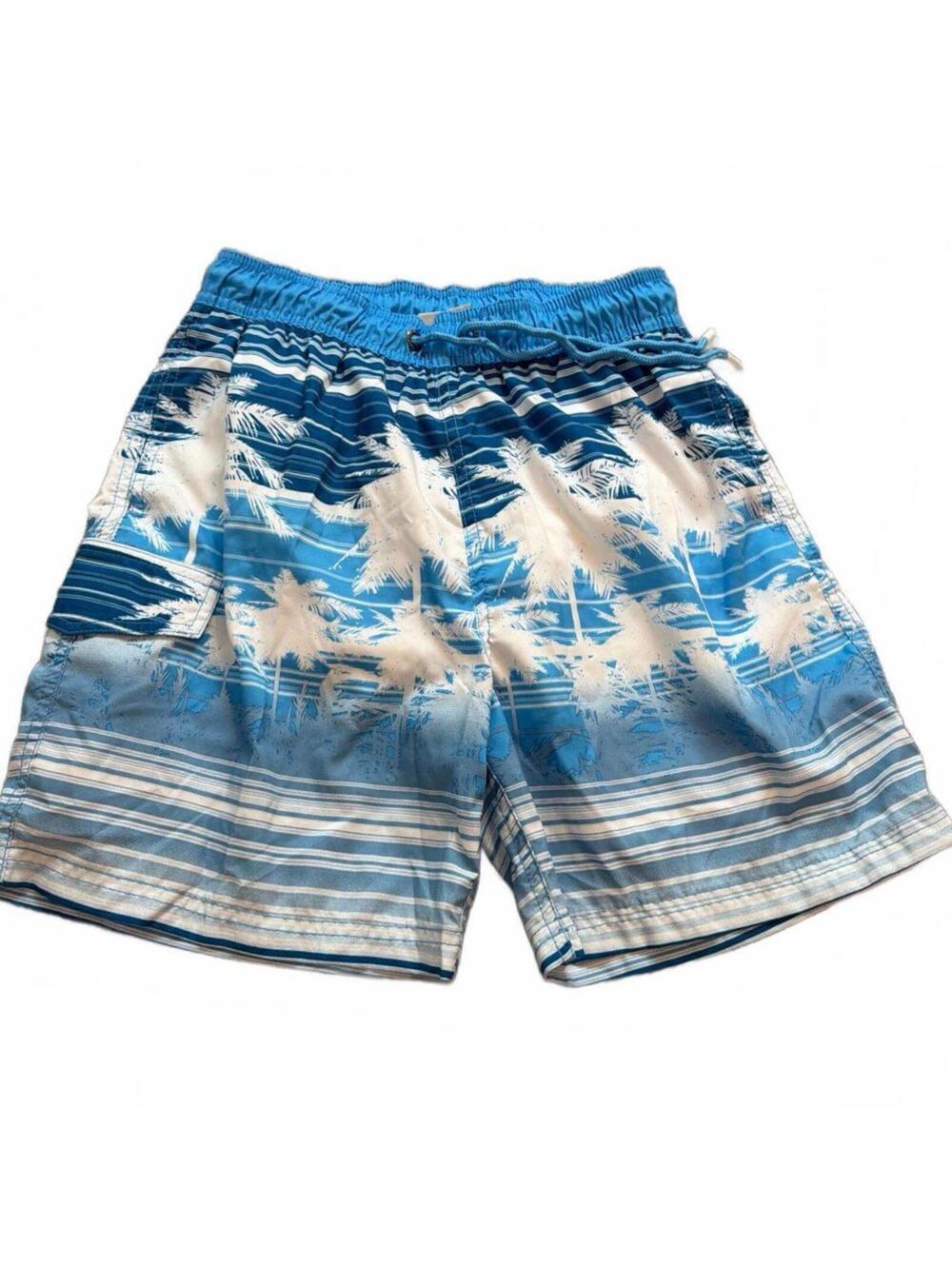 U.S. Apparel Mens Blue Palm Print Swim Trunks S